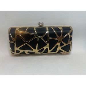 Charming Charlie Clutch Black Gold Geometric Rhinestones Chic Evening Bag Y2K